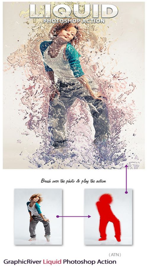 دنلود اکشن فتوشاپ ایجاد افکت مایعات پخش شده بر روی تصاویر Liquid Photoshop Action GraphicRiver